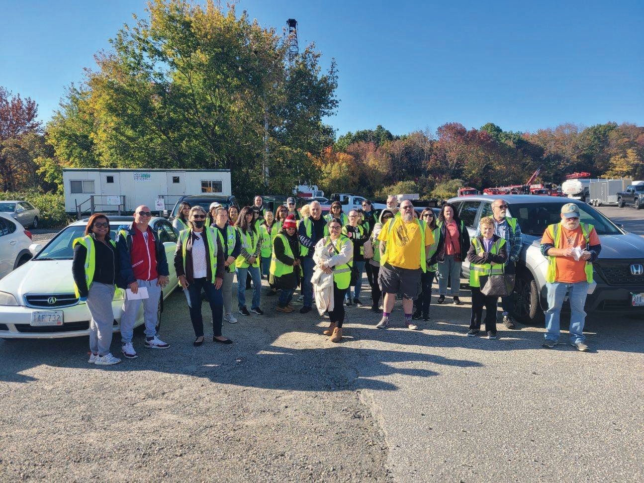 CALLING OFF THE STRIKE: Metro Bus Yard workers in Cranston after they voted to strike on Oct. 25. Union members and First Student came to an agreement this past Tuesday and there will no longer be a strike. (Submitted photo)
